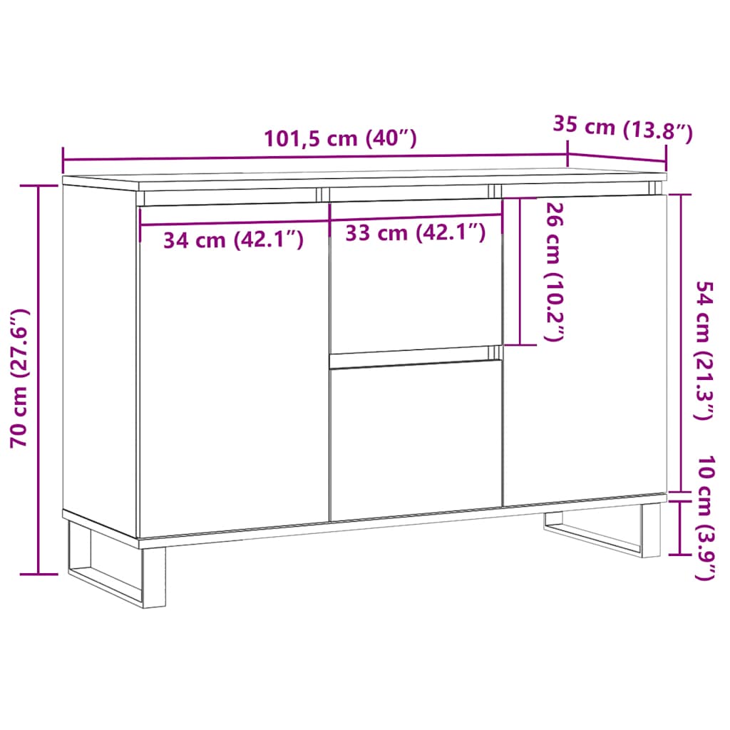 skænk 101,5x35x70 cm konstrueret træ grå sonoma-eg