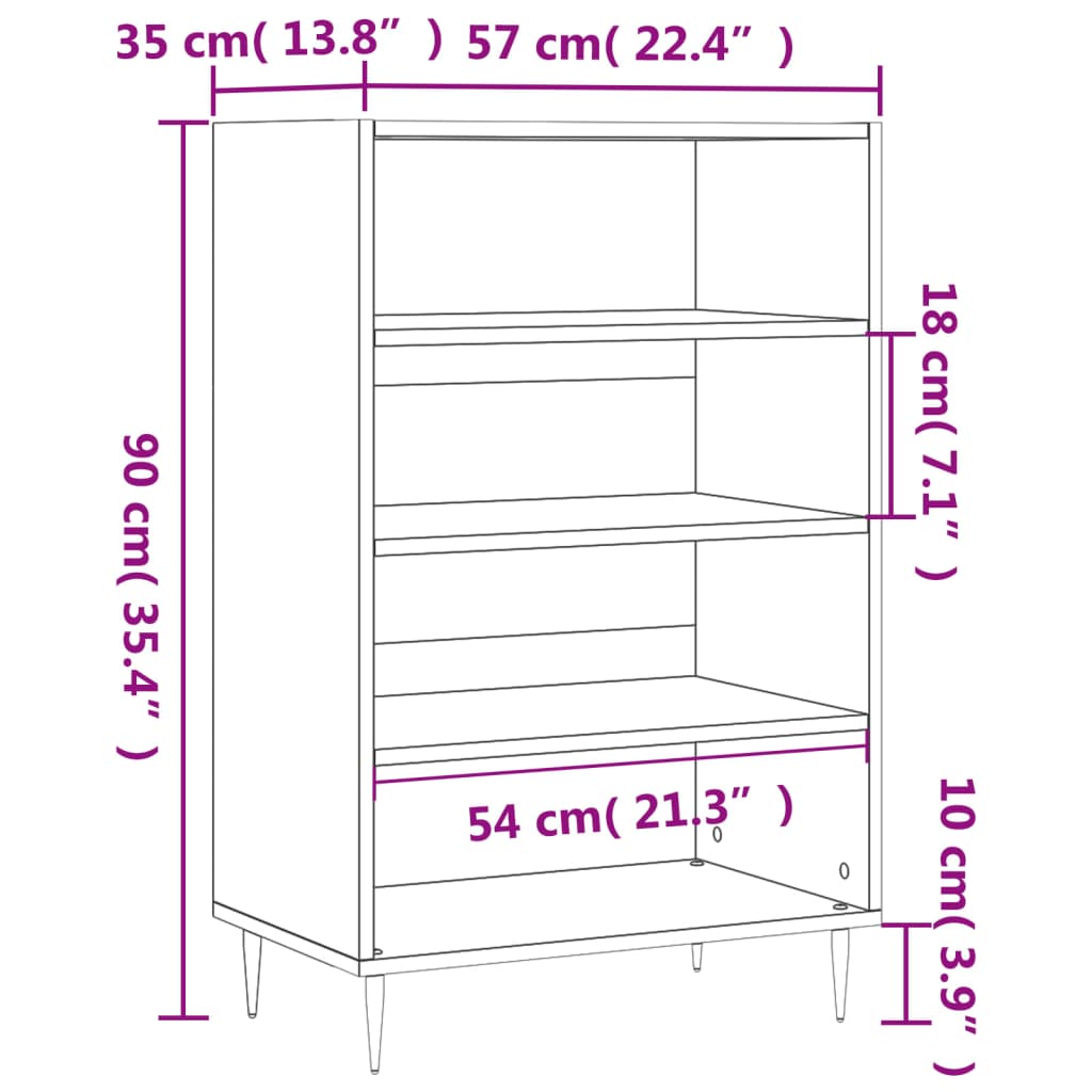 højskab 57x35x90 cm konstrueret træ sort
