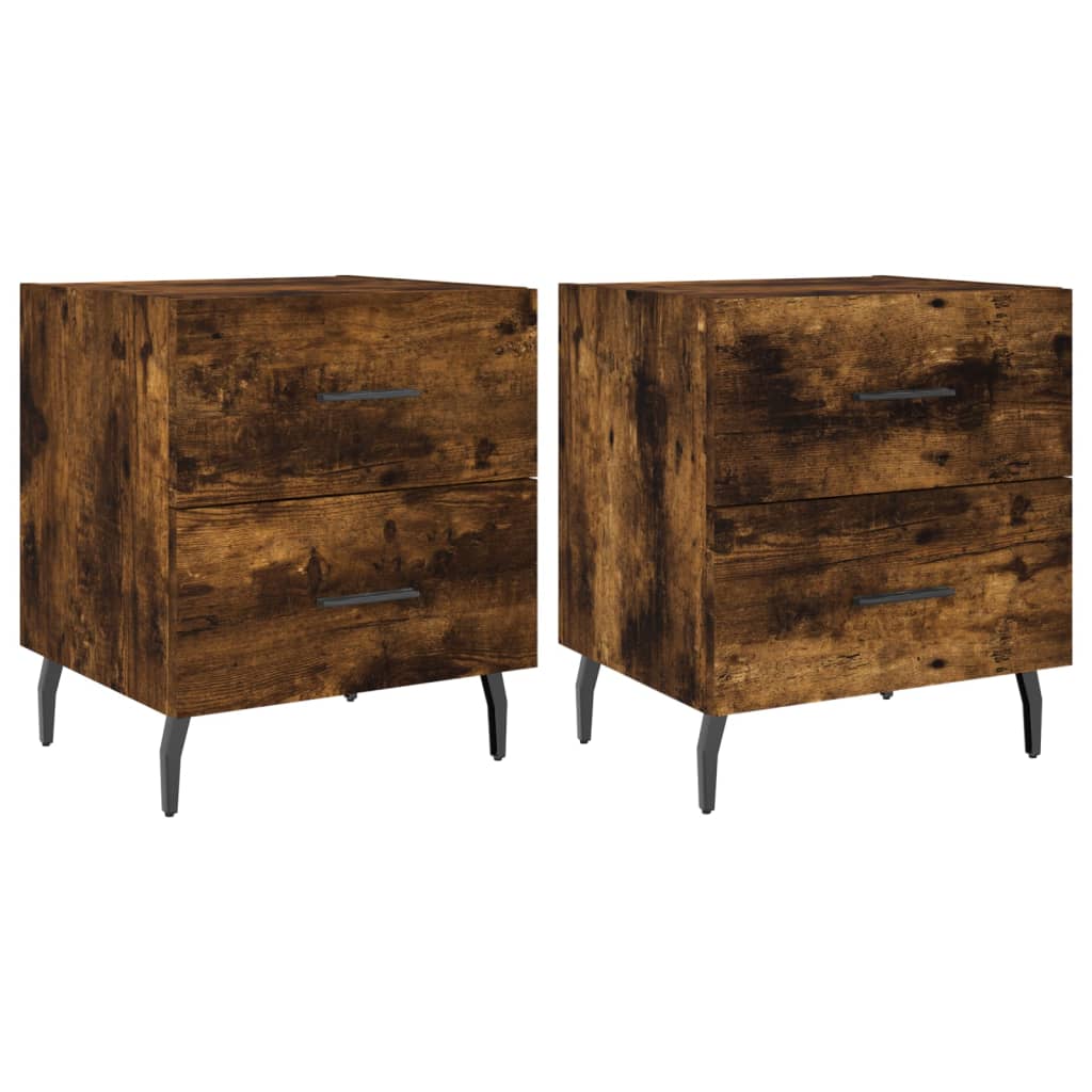 sengeborde 2 stk. 40x35x47,5 cm konstrueret træ røget egetræ