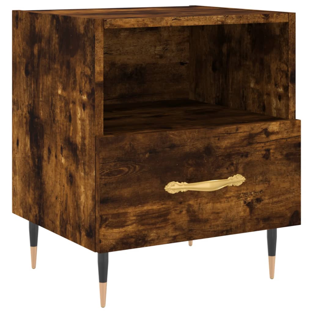 sengeborde 2 stk. 40x35x47,5 cm konstrueret træ røget egetræ