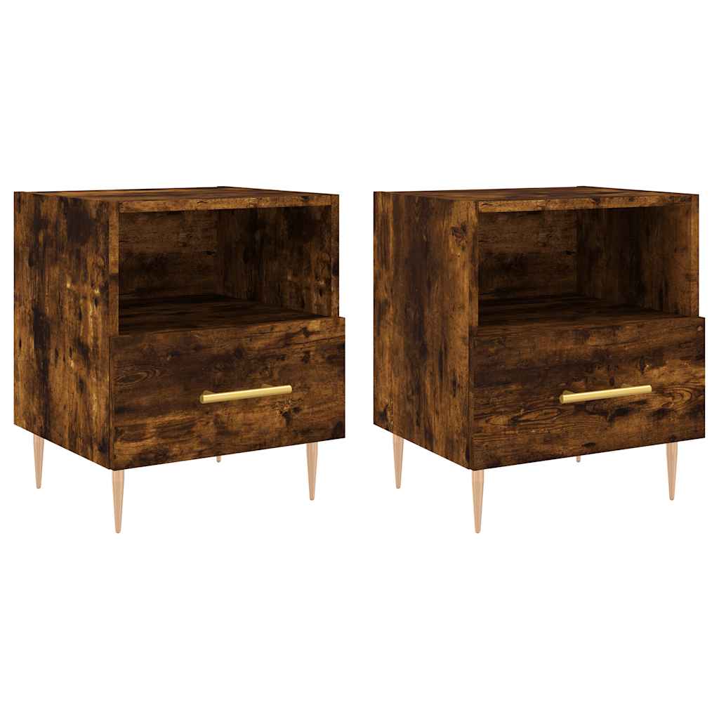 sengeborde 2 stk. 40x35x47,5 cm konstrueret træ røget egetræ
