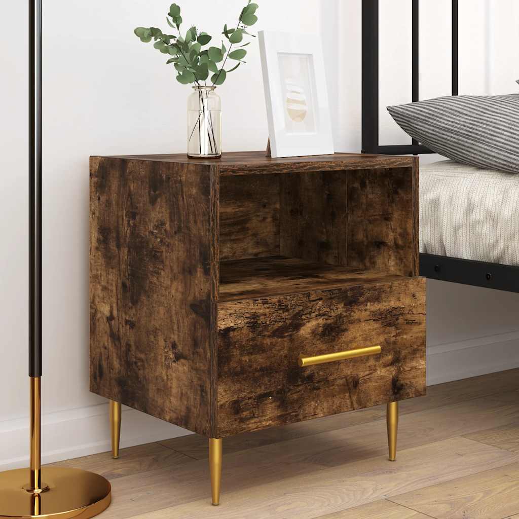 sengeborde 2 stk. 40x35x47,5 cm konstrueret træ røget egetræ