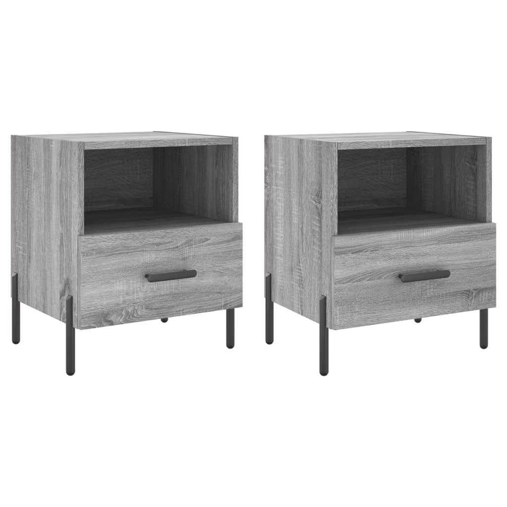 sengeborde 2 stk. 40x35x47,5 cm konstrueret træ grå sonoma-eg