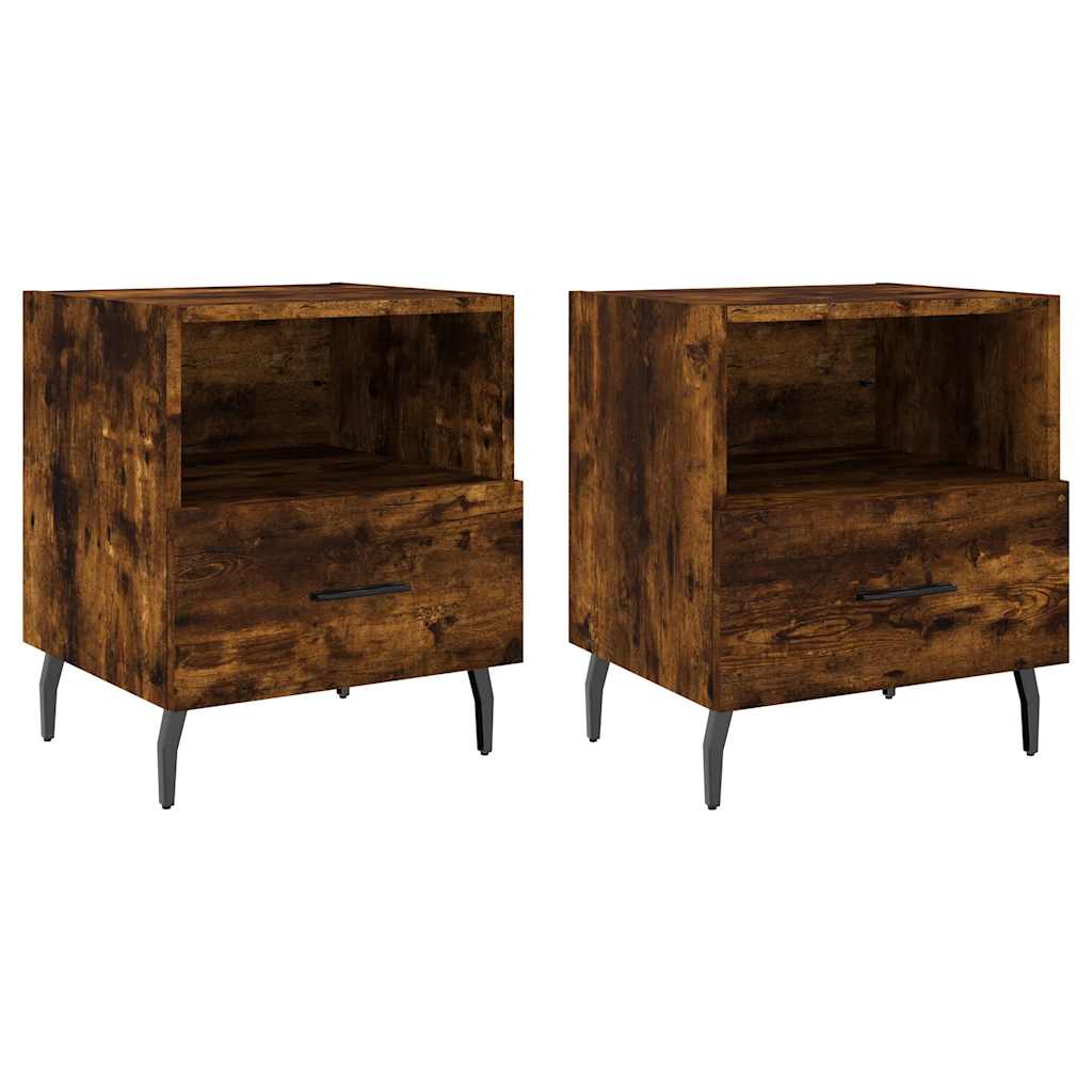 sengeborde 2 stk. 40x35x47,5 cm konstrueret træ røget egetræ