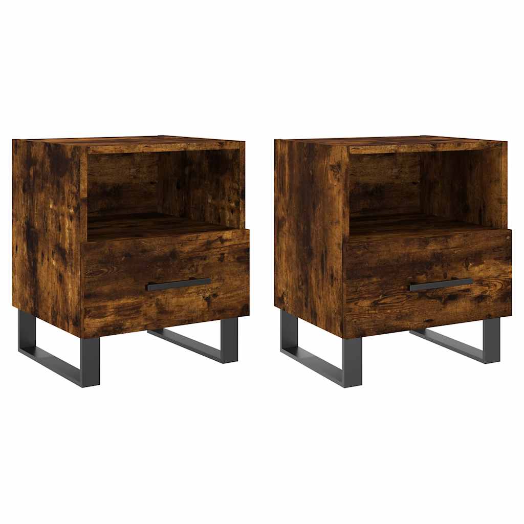 sengeborde 2 stk. 40x35x47,5 cm konstrueret træ røget egetræ