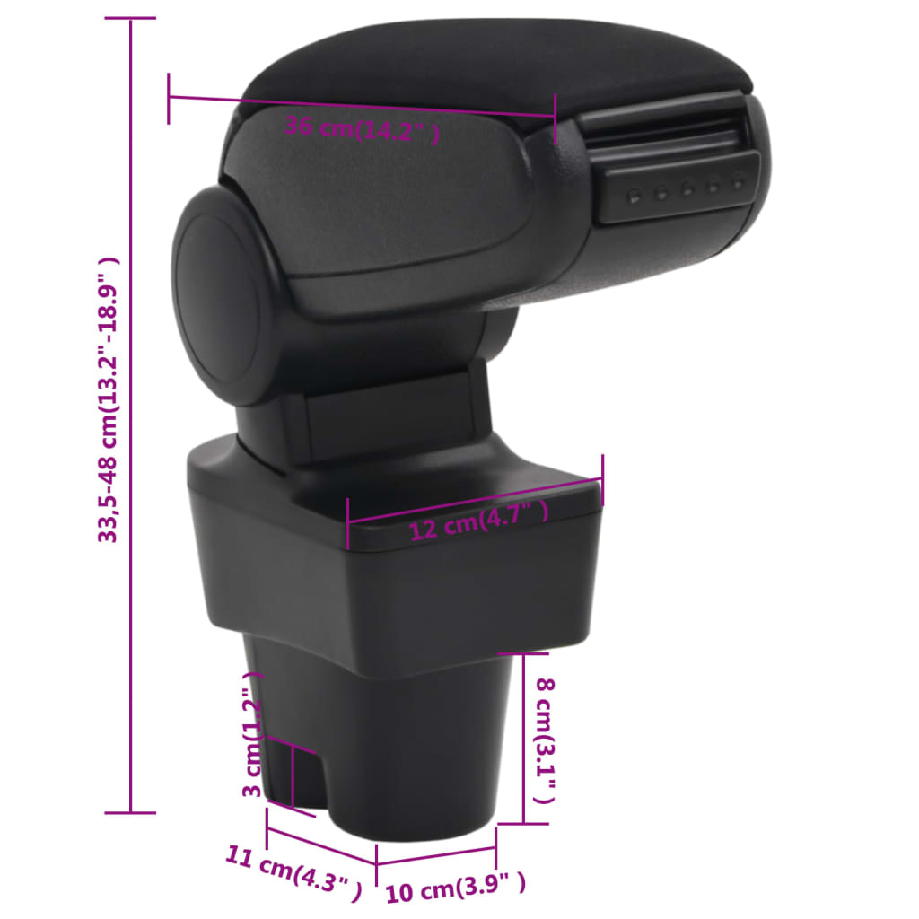 armlæn til PEUGEOT 207/207 SW/207 CC (2006) sort 12x36x(33,5-48) cm ABS