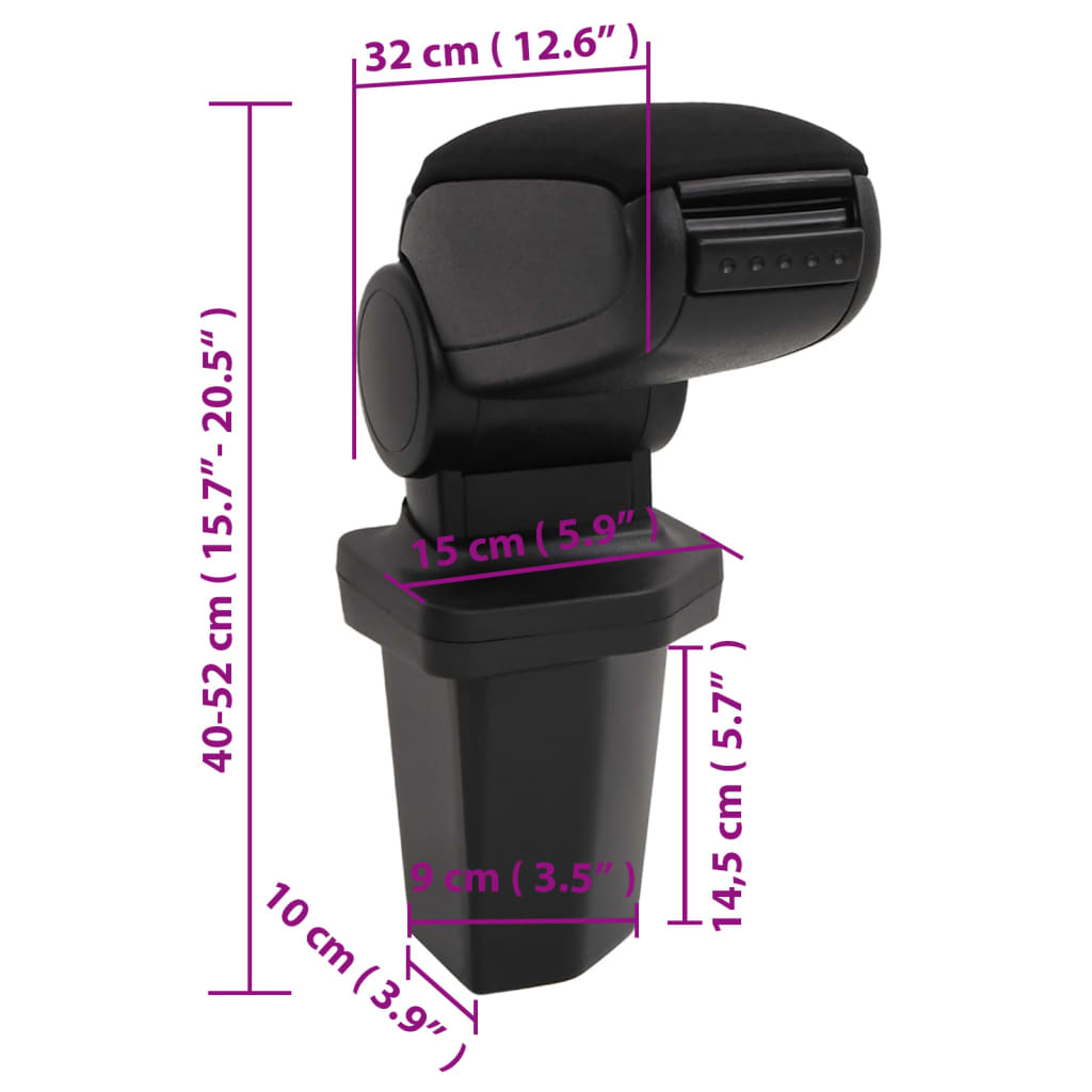 armlæn til bil til HYUNDAI I20 (2015-2019) sort 15x32x(40-52) cm ABS