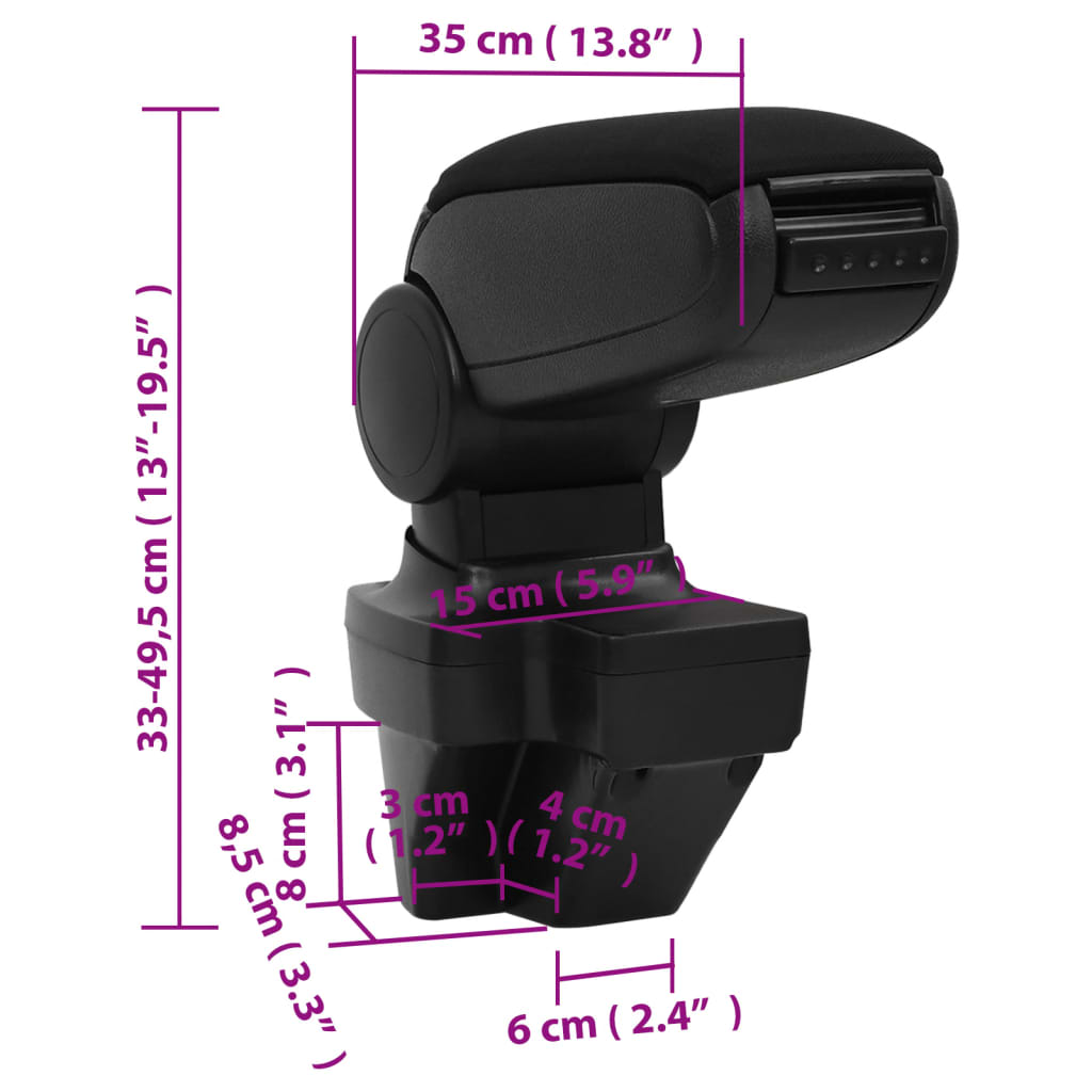armlæn til bilen sort 15x35x(33-49,5) cm ABS