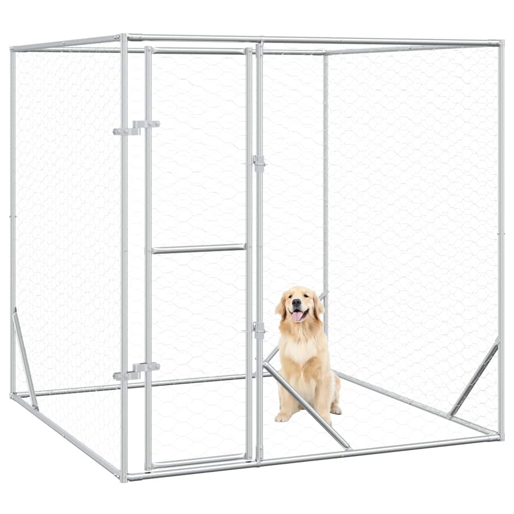 udendørs hundegård 2x2x2 m galvaniseret stål sølvfarvet