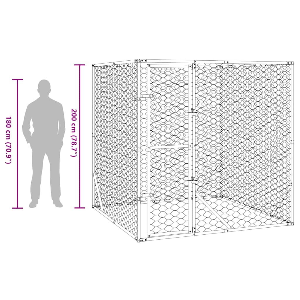 udendørs hundegård 2x2x2 m galvaniseret stål sølvfarvet