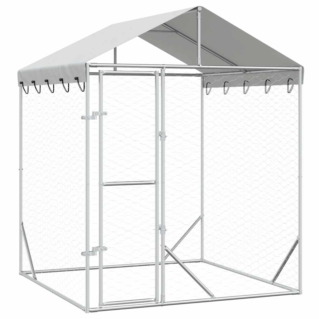 udendørs hundegård med tag 2x2x2,5 m galvaniseret stål sølv