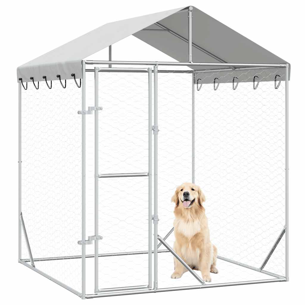 udendørs hundegård med tag 2x2x2,5 m galvaniseret stål sølv