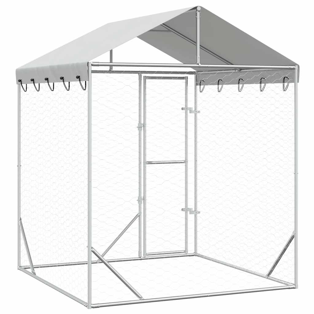 udendørs hundegård med tag 2x2x2,5 m galvaniseret stål sølv