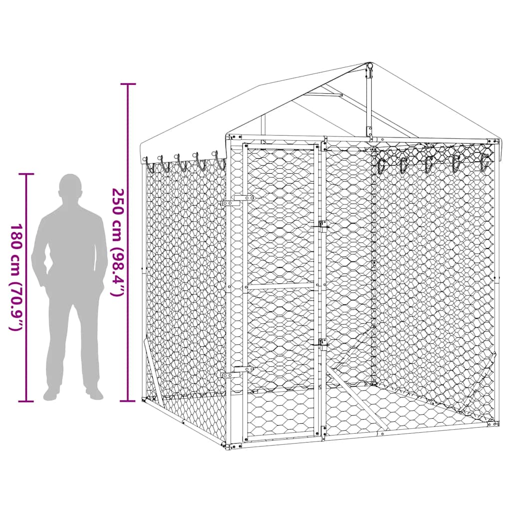 udendørs hundegård med tag 2x2x2,5 m galvaniseret stål sølv