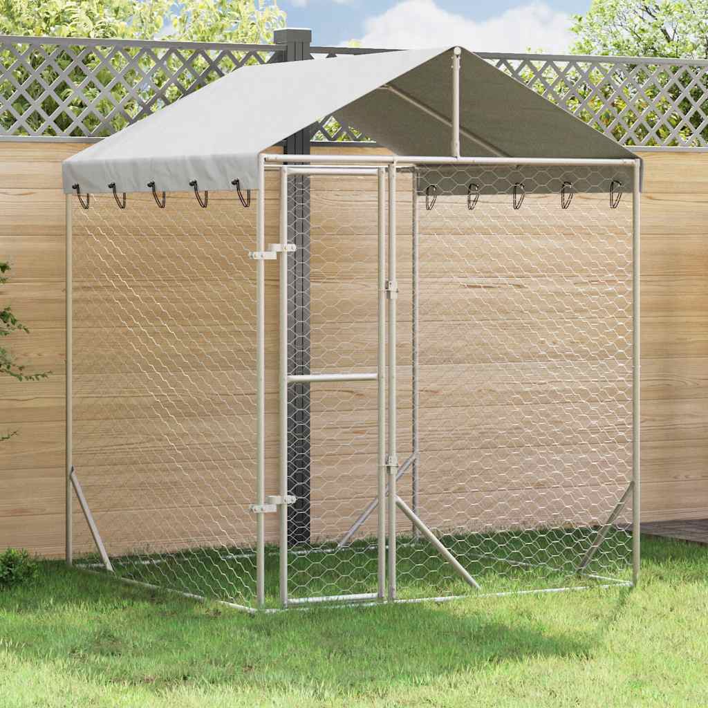 udendørs hundegård med tag 2x2x2,5 m galvaniseret stål sølv