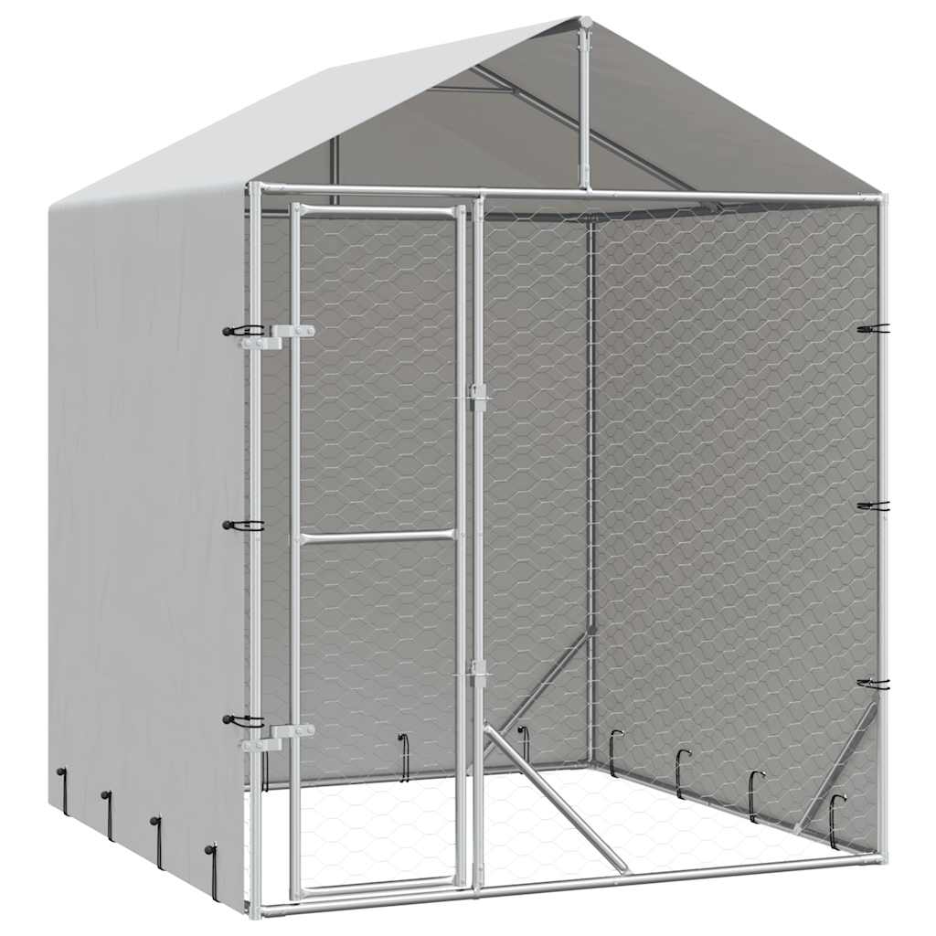 udendørs hundegård med tag 2x2x2,5 m galvaniseret stål sølv