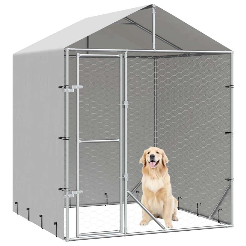udendørs hundegård med tag 2x2x2,5 m galvaniseret stål sølv