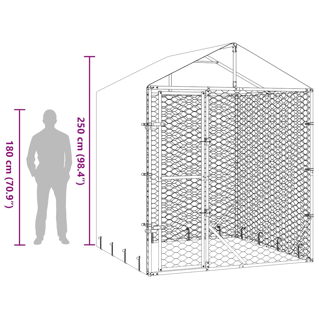 udendørs hundegård med tag 2x2x2,5 m galvaniseret stål sølv