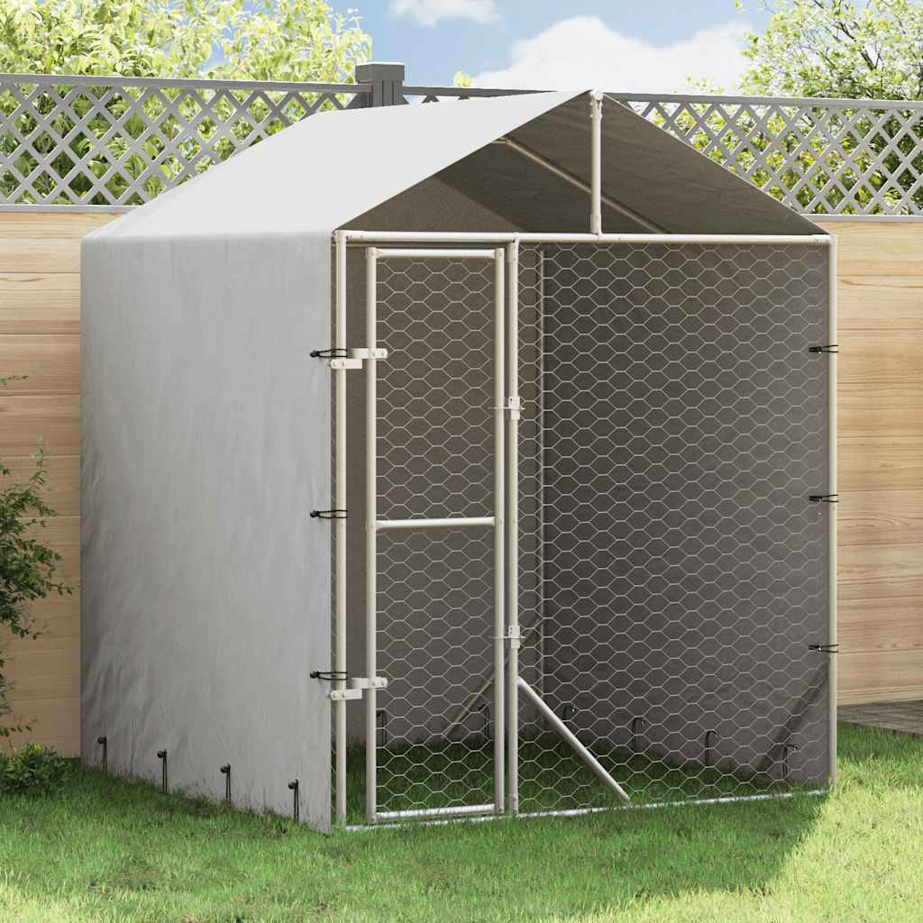 udendørs hundegård med tag 2x2x2,5 m galvaniseret stål sølv
