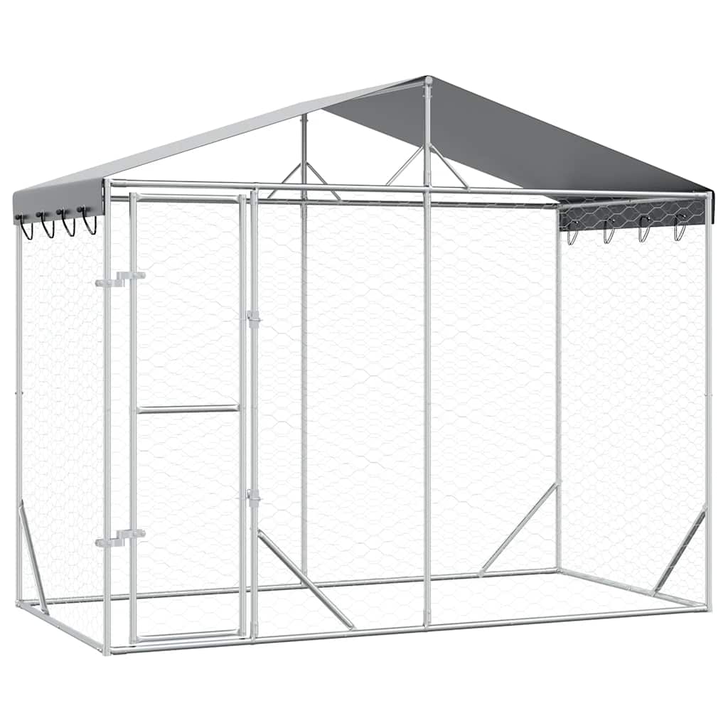 udendørs hundegård med tag 3x1,5x2,5 m galvaniseret stål sølv