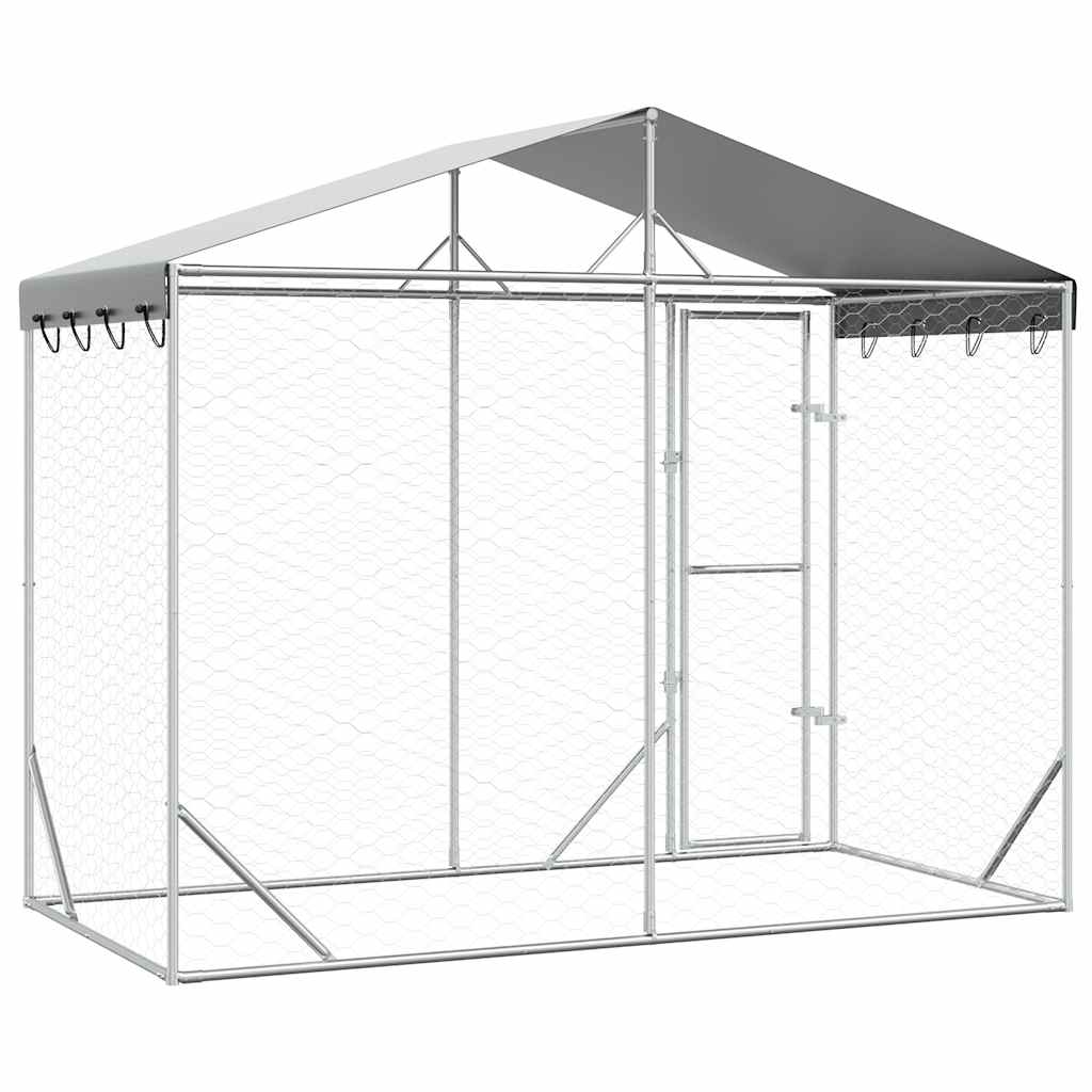 udendørs hundegård med tag 3x1,5x2,5 m galvaniseret stål sølv