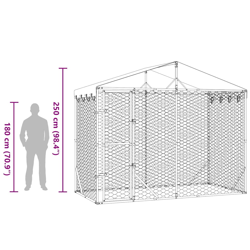 udendørs hundegård med tag 3x1,5x2,5 m galvaniseret stål sølv