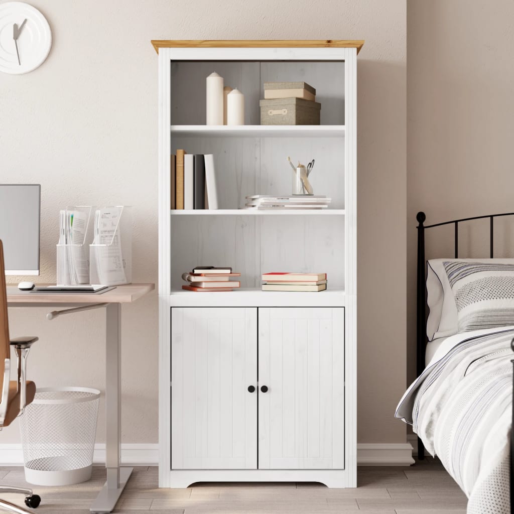 bogreol BODO 82x40x173 cm massivt fyrretræ hvid og brun
