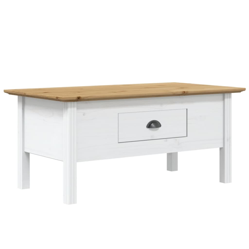 sofabord BODO 100x55x46 cm massivt fyrretræ hvid og brun