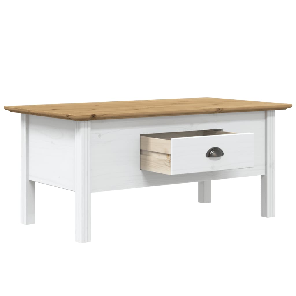 sofabord BODO 100x55x46 cm massivt fyrretræ hvid og brun