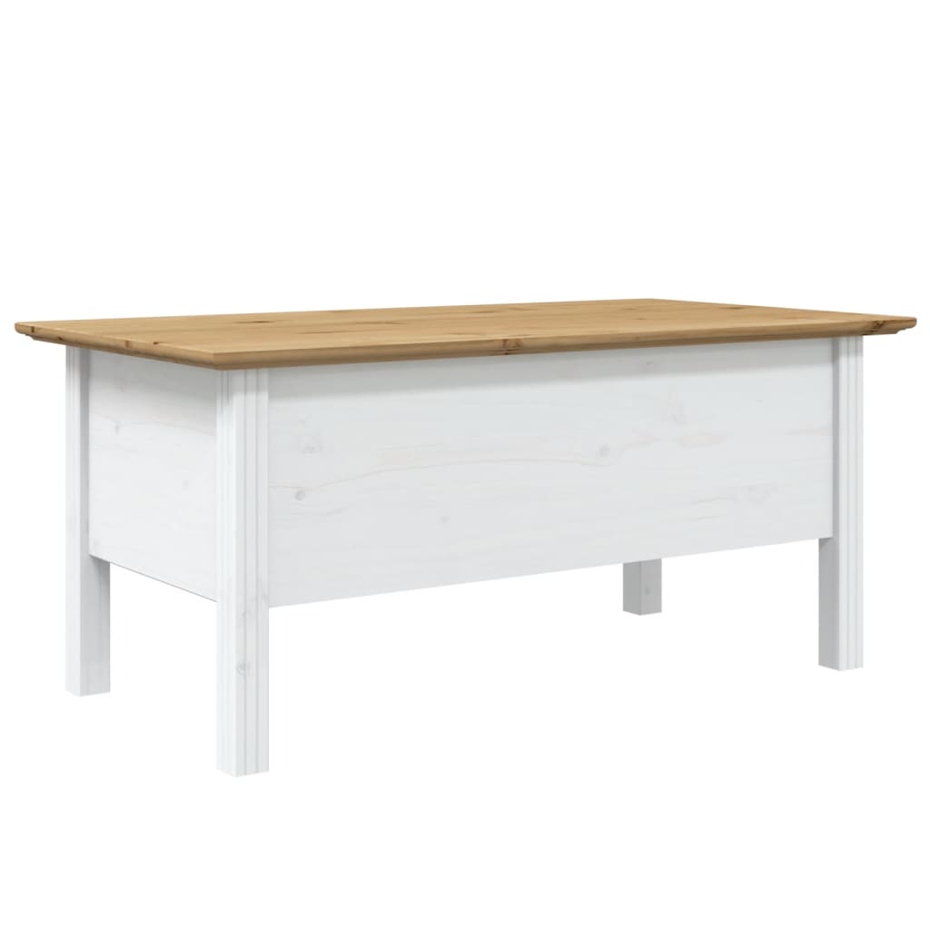 sofabord BODO 100x55x46 cm massivt fyrretræ hvid og brun