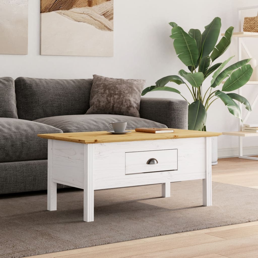 sofabord BODO 100x55x46 cm massivt fyrretræ hvid og brun