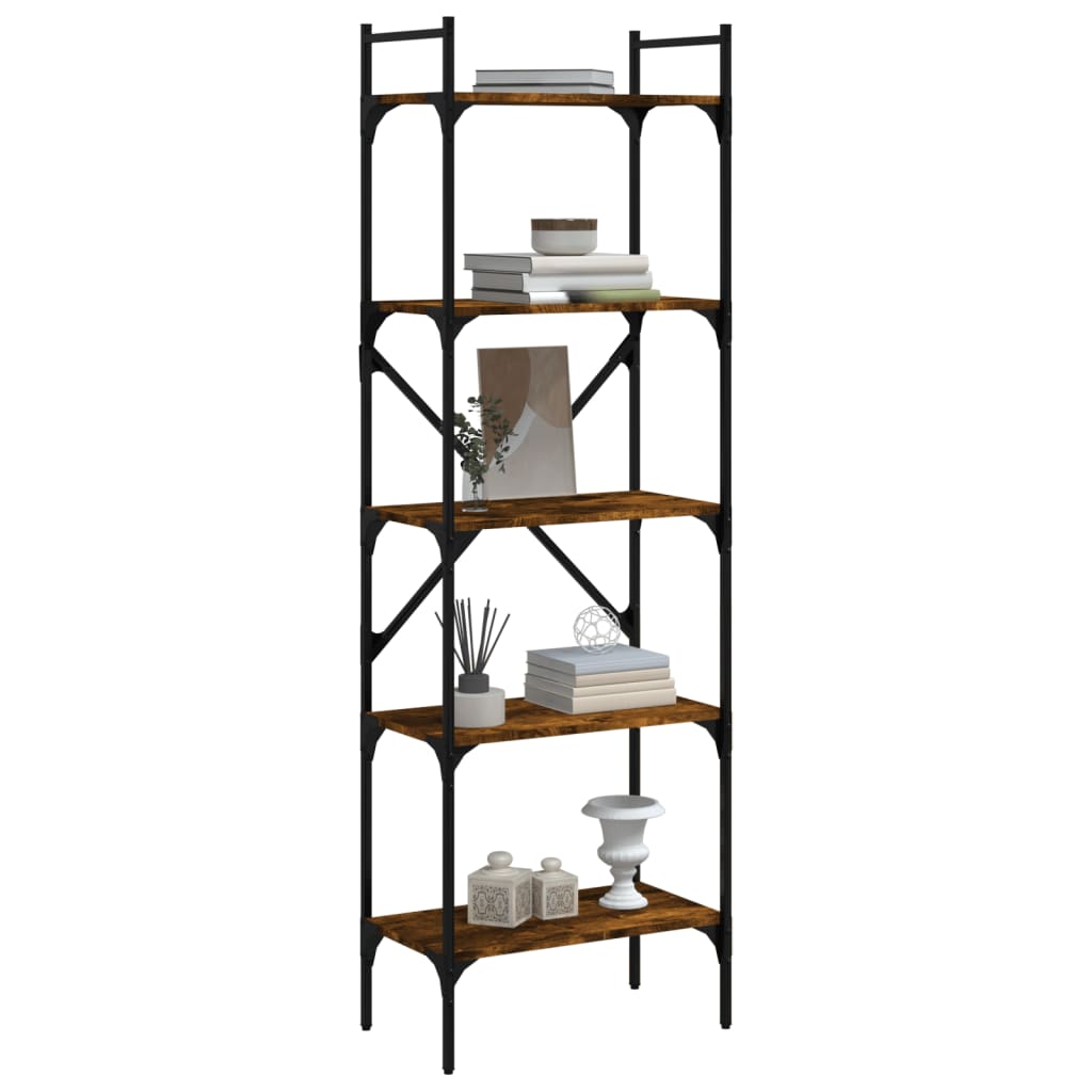 bogreol med 5 hylder 56x31,5x174 cm konstrueret træ røget eg