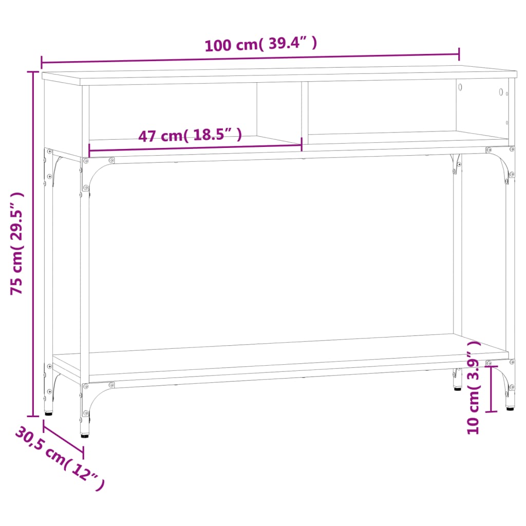 konsolbord 100x30,5x75 cm konstrueret træ sort