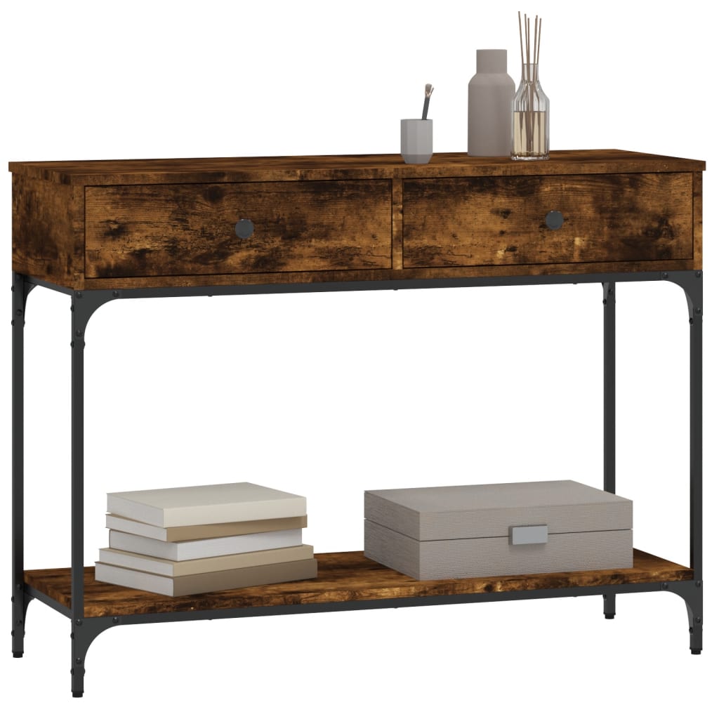 konsolbord 100x34,5x75 cm konstrueret træ røget egetræsfarve