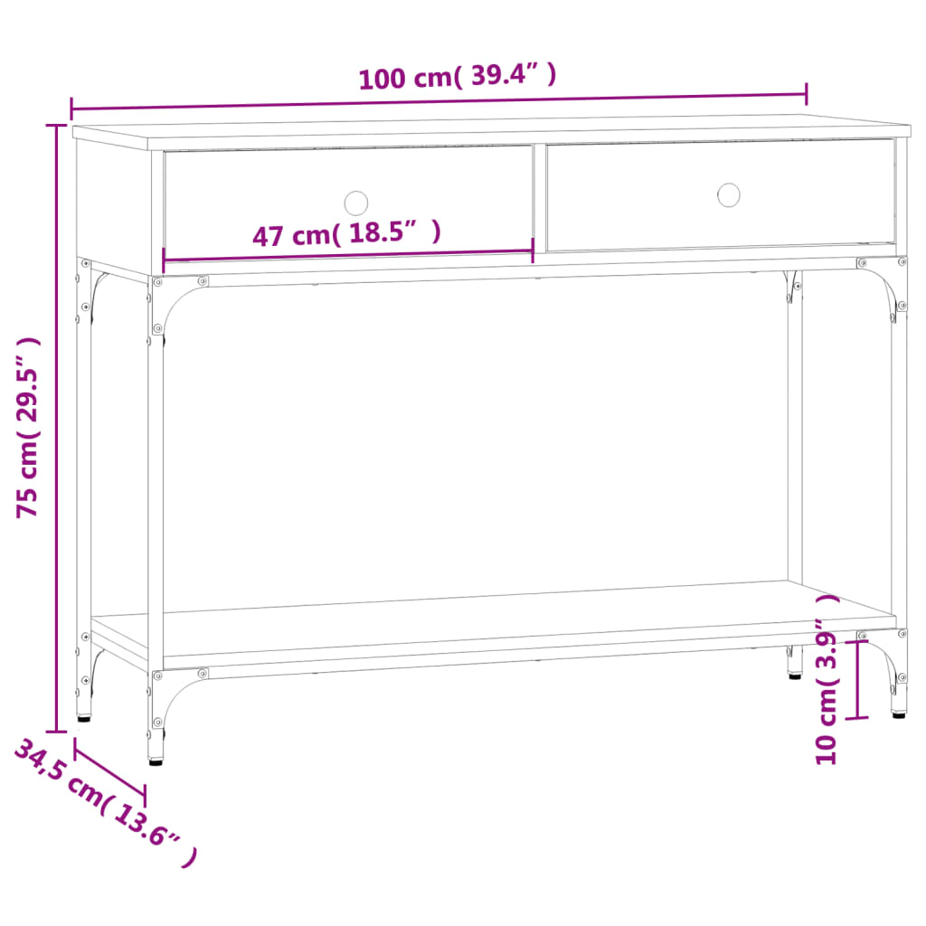 konsolbord 100x34,5x75 cm konstrueret træ røget egetræsfarve