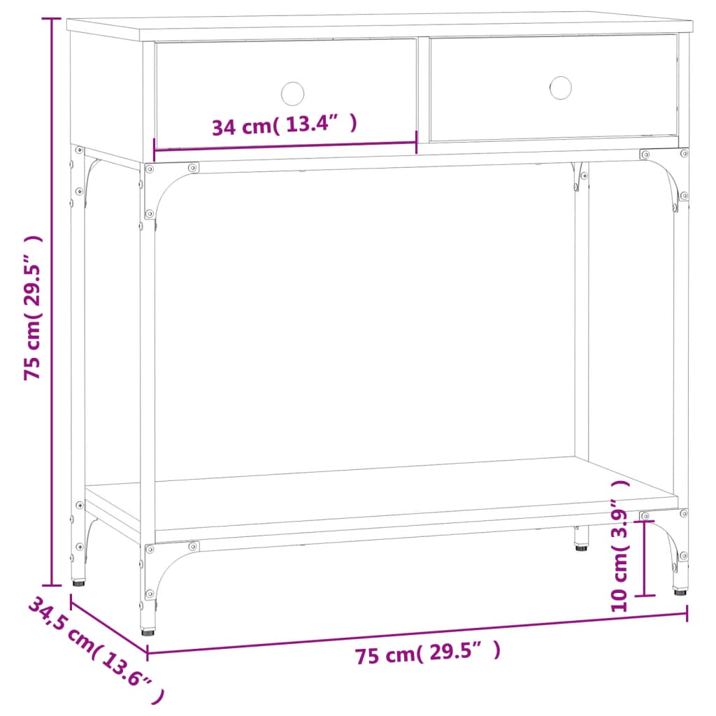 konsolbord 75x34,5x75 cm konstrueret træ grå sonoma-eg