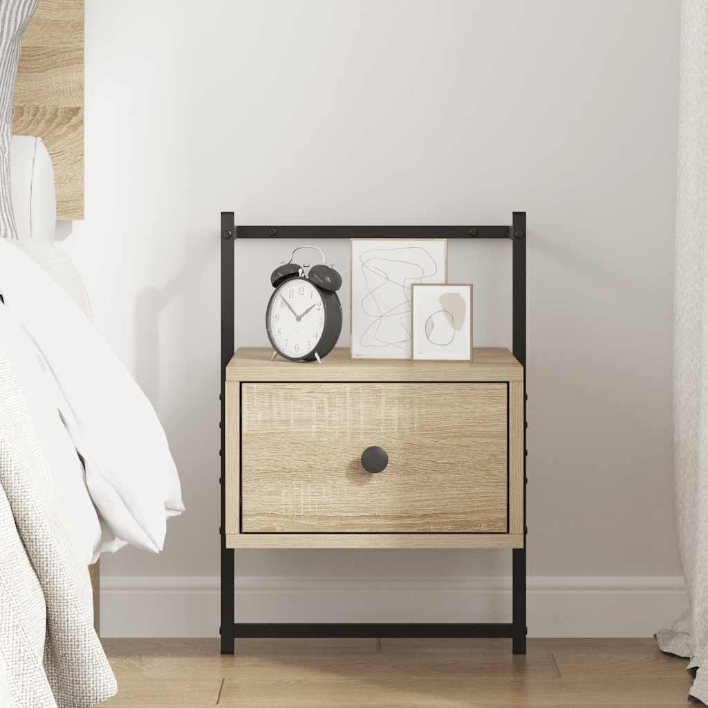 væghængt sengebord 35x30x51 cm konstrueret træ sonoma-eg