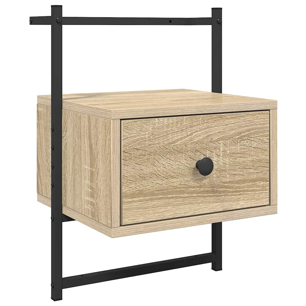 sengeborde til væg 2 stk. 35x30x51 cm konstrueret træ sonoma-eg