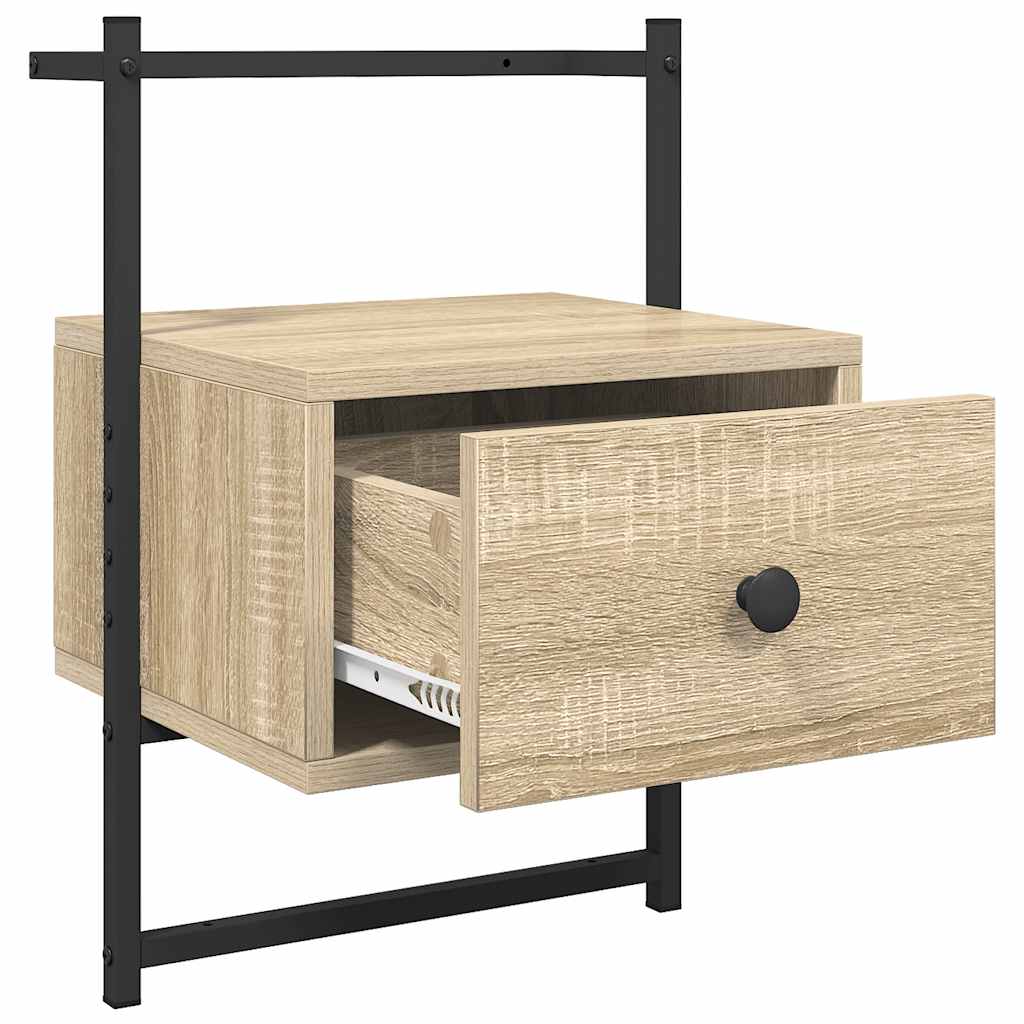 sengeborde til væg 2 stk. 35x30x51 cm konstrueret træ sonoma-eg