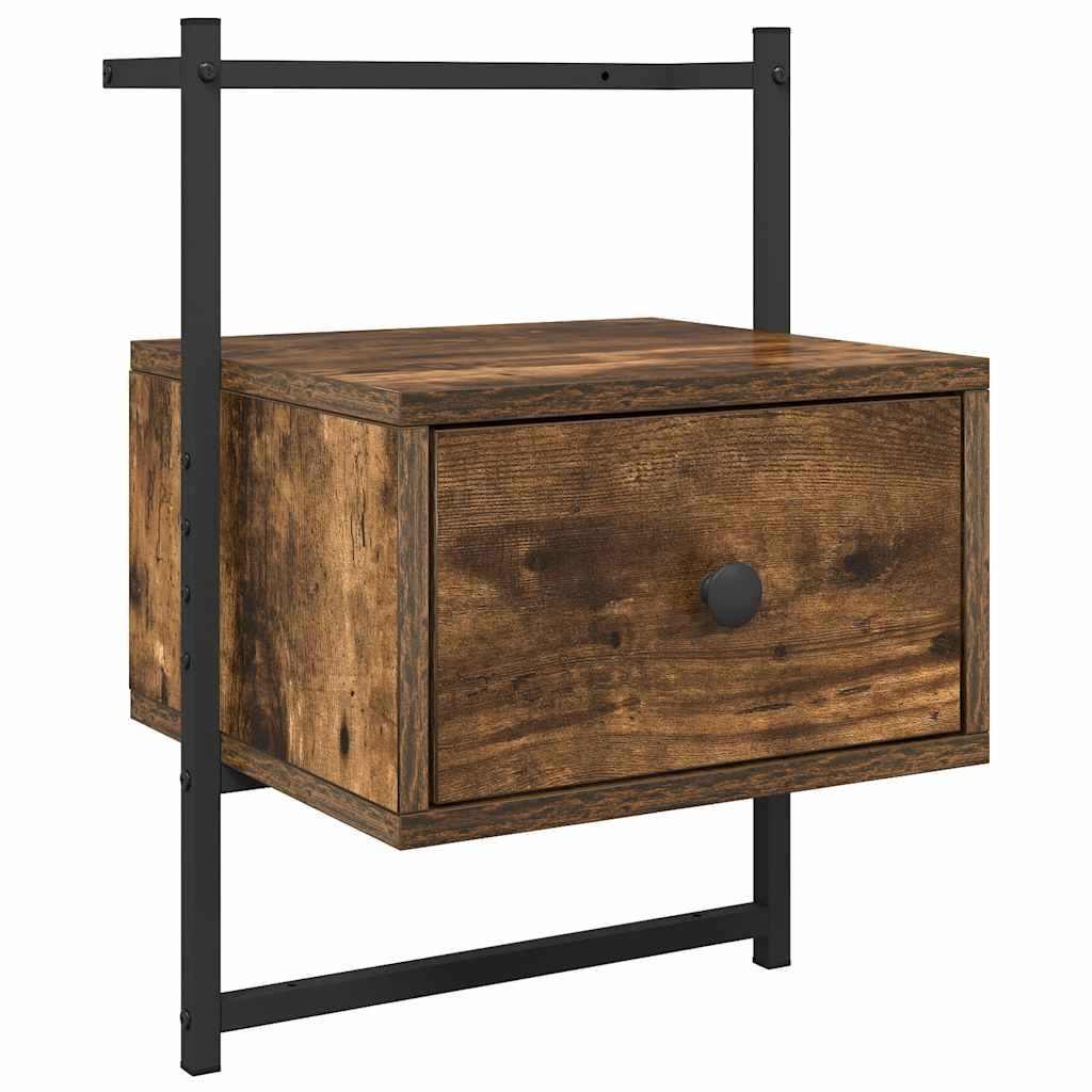 væghængt sengebord 35x30x51 cm konstrueret træ røget egetræ