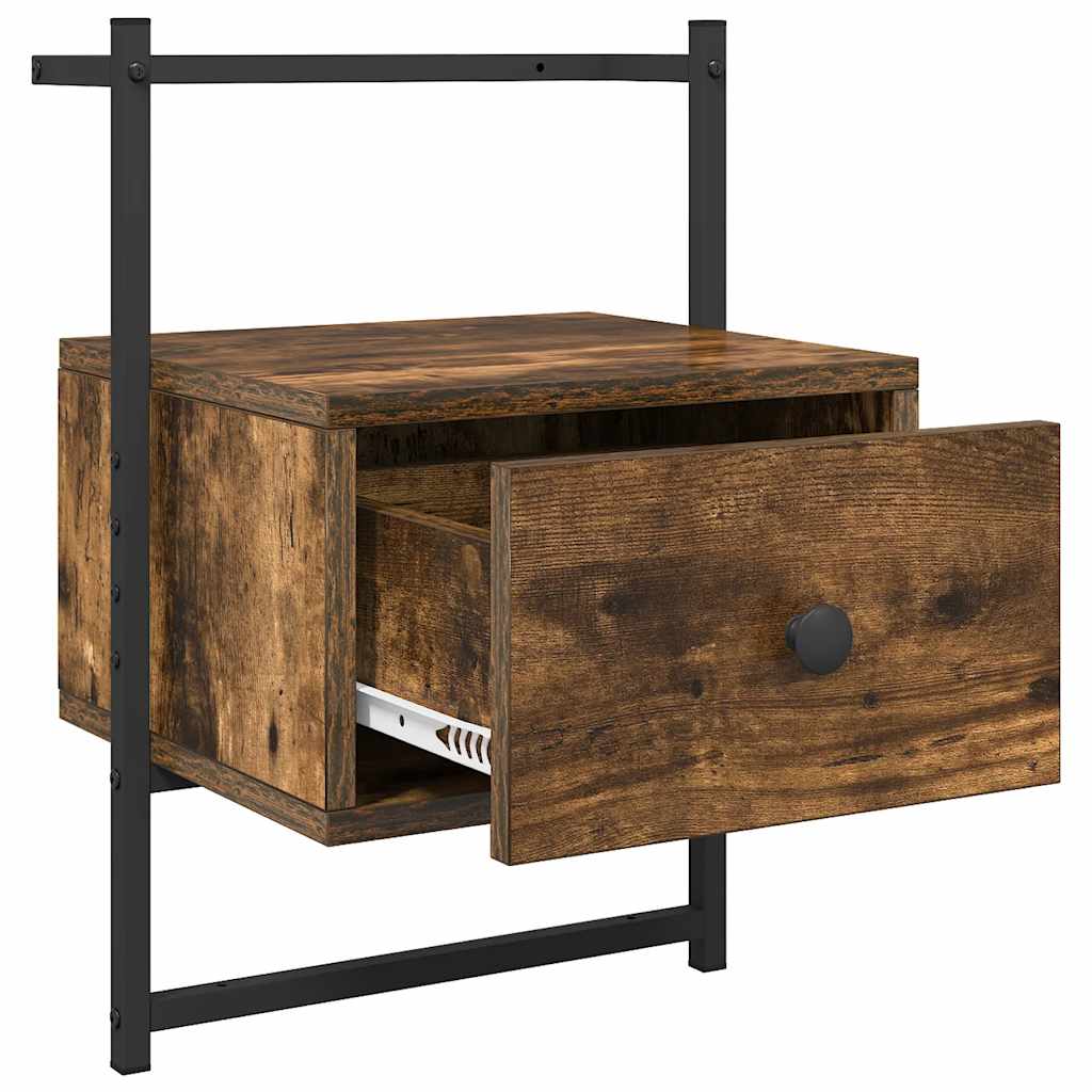væghængt sengebord 35x30x51 cm konstrueret træ røget egetræ