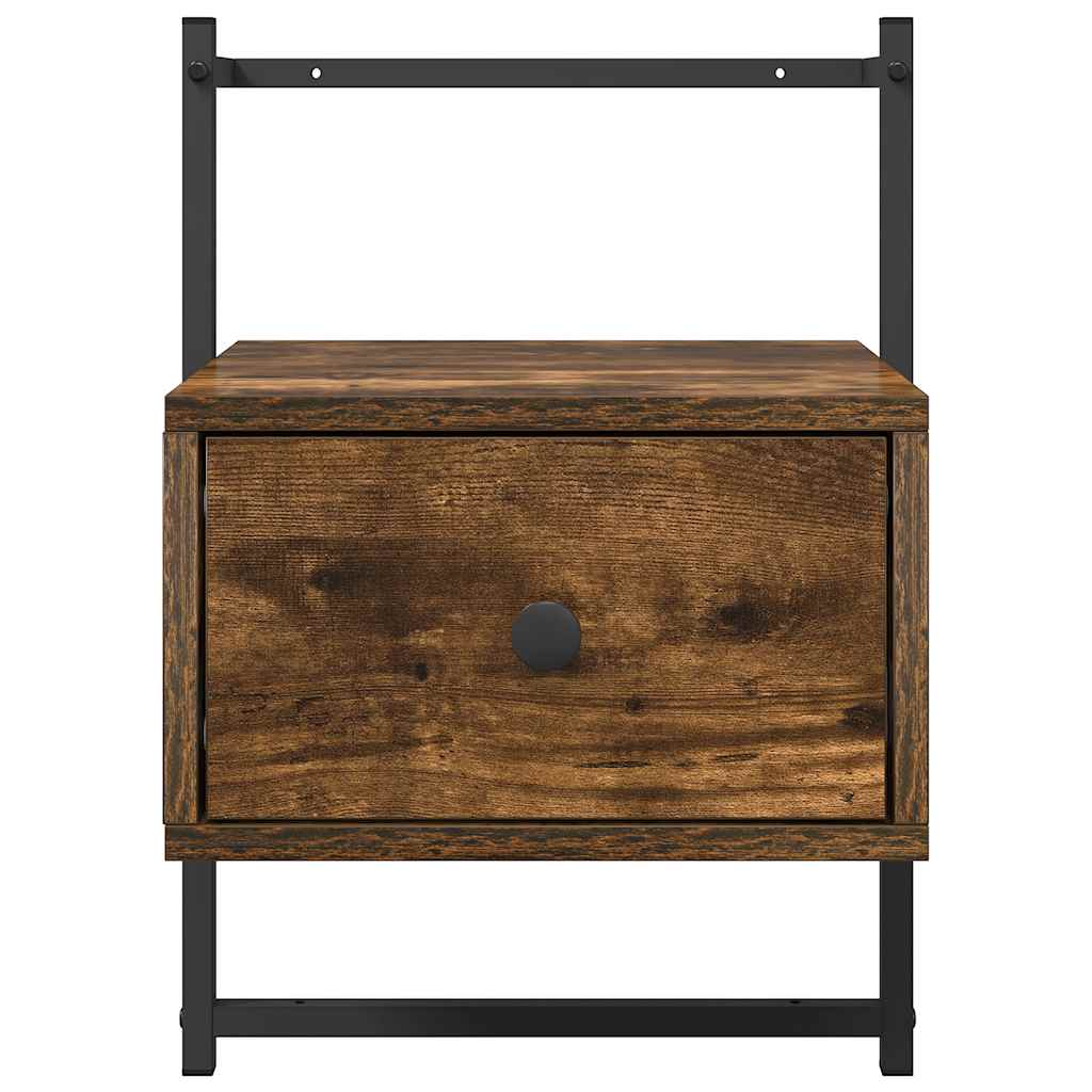væghængt sengebord 35x30x51 cm konstrueret træ røget egetræ