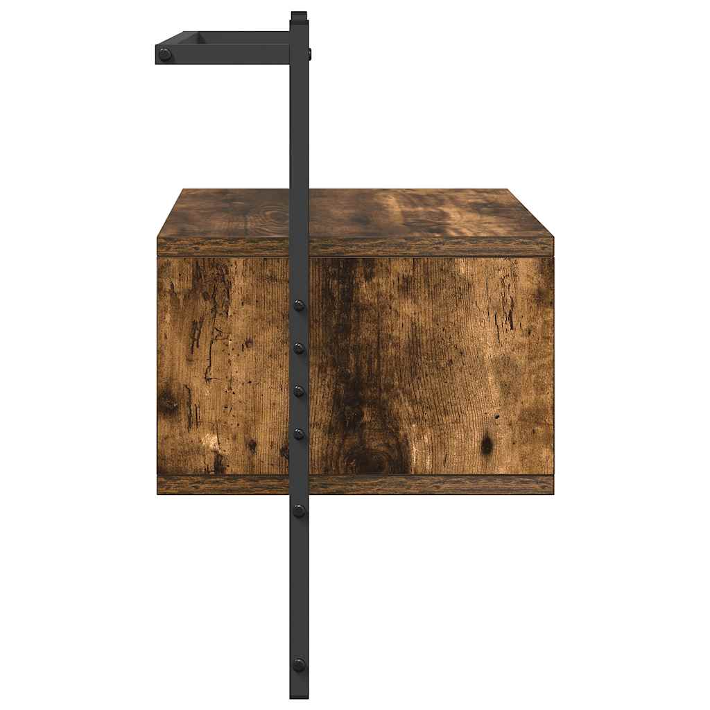væghængt sengebord 35x30x51 cm konstrueret træ røget egetræ