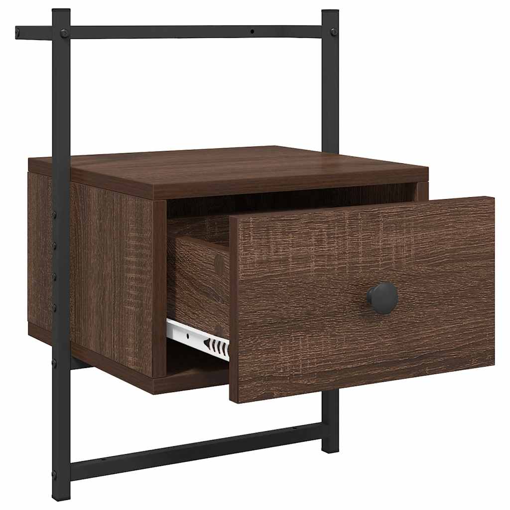 væghængt sengebord 35x30x51 cm konstrueret træ brunt egetræ