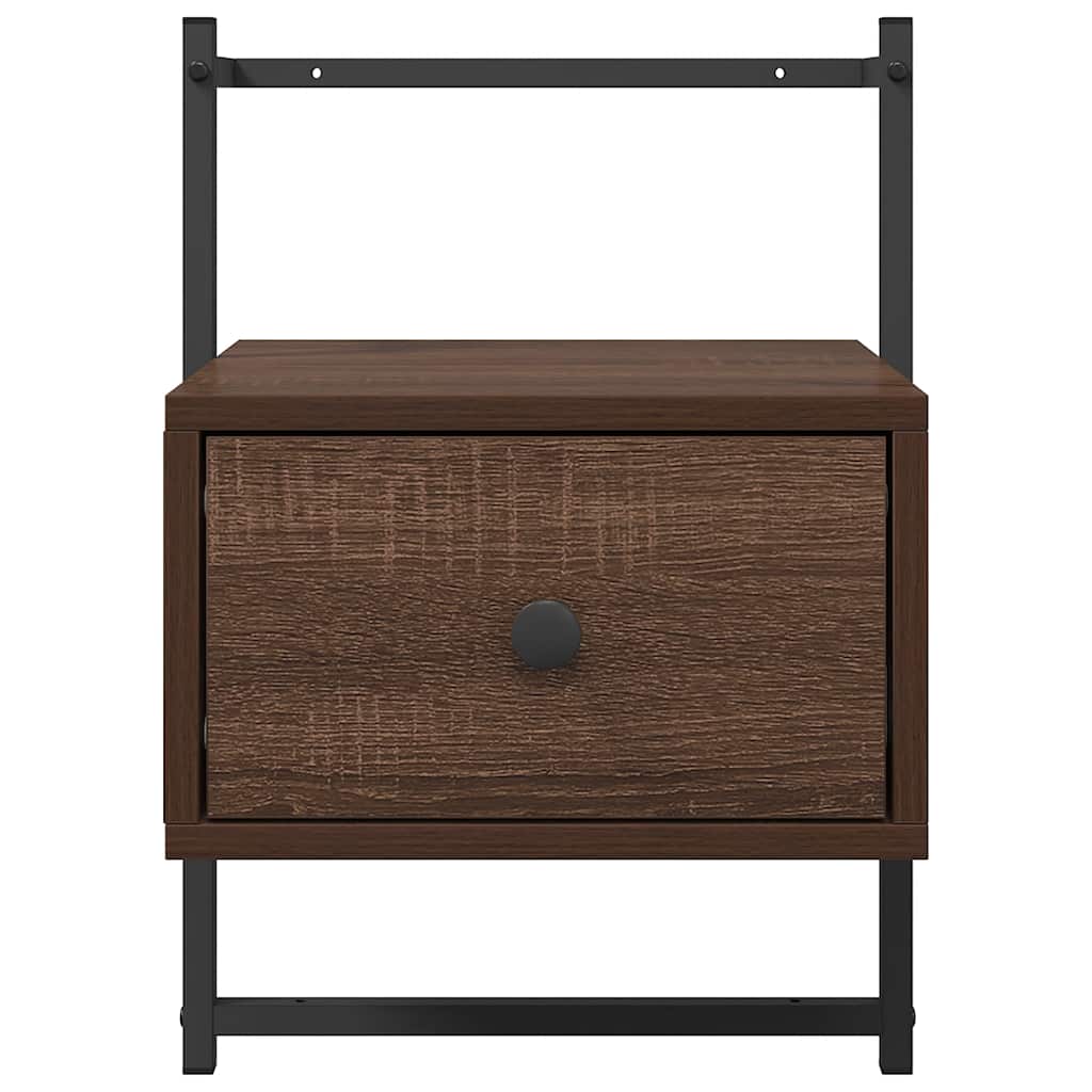 sengeborde til væg 2 stk. 35x30x51 cm konstrueret træ brunt eg