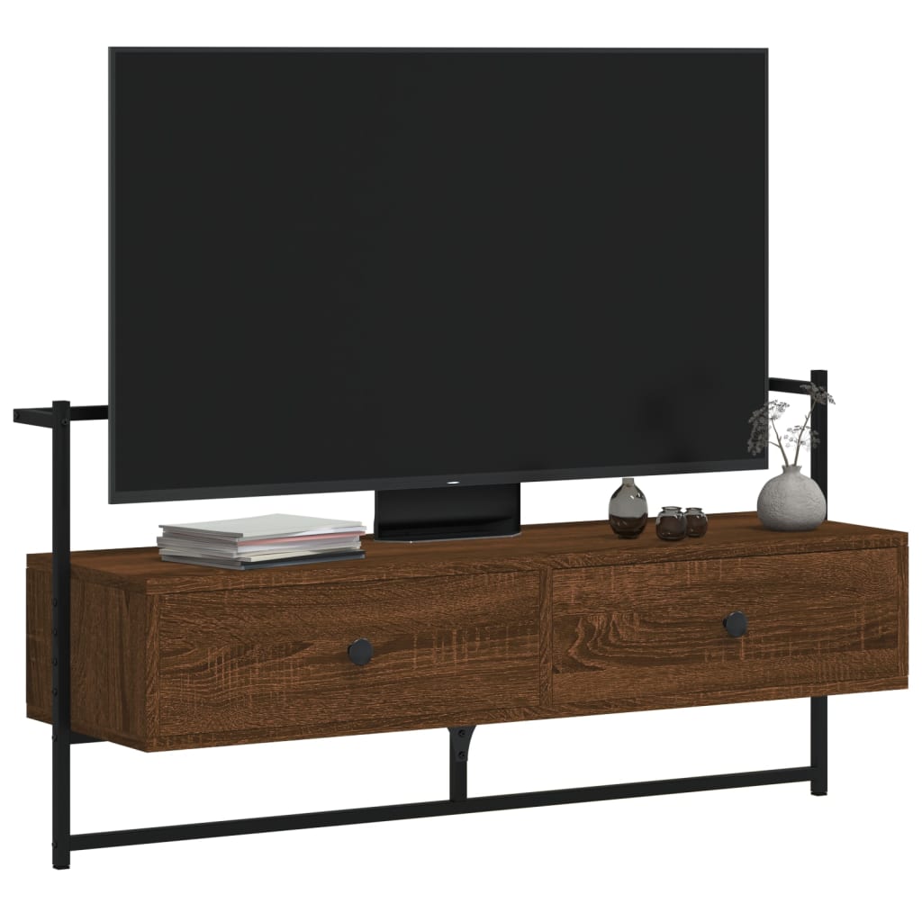 væghængt tv-bord 100,5x30x51 cm konstrueret træ brunt egetræ