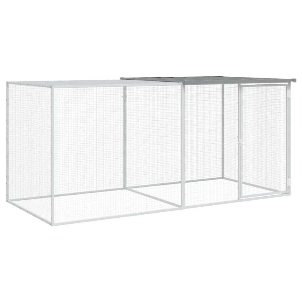 hønsebur med tag 203x98x90 cm galvaniseret stål lysegrå