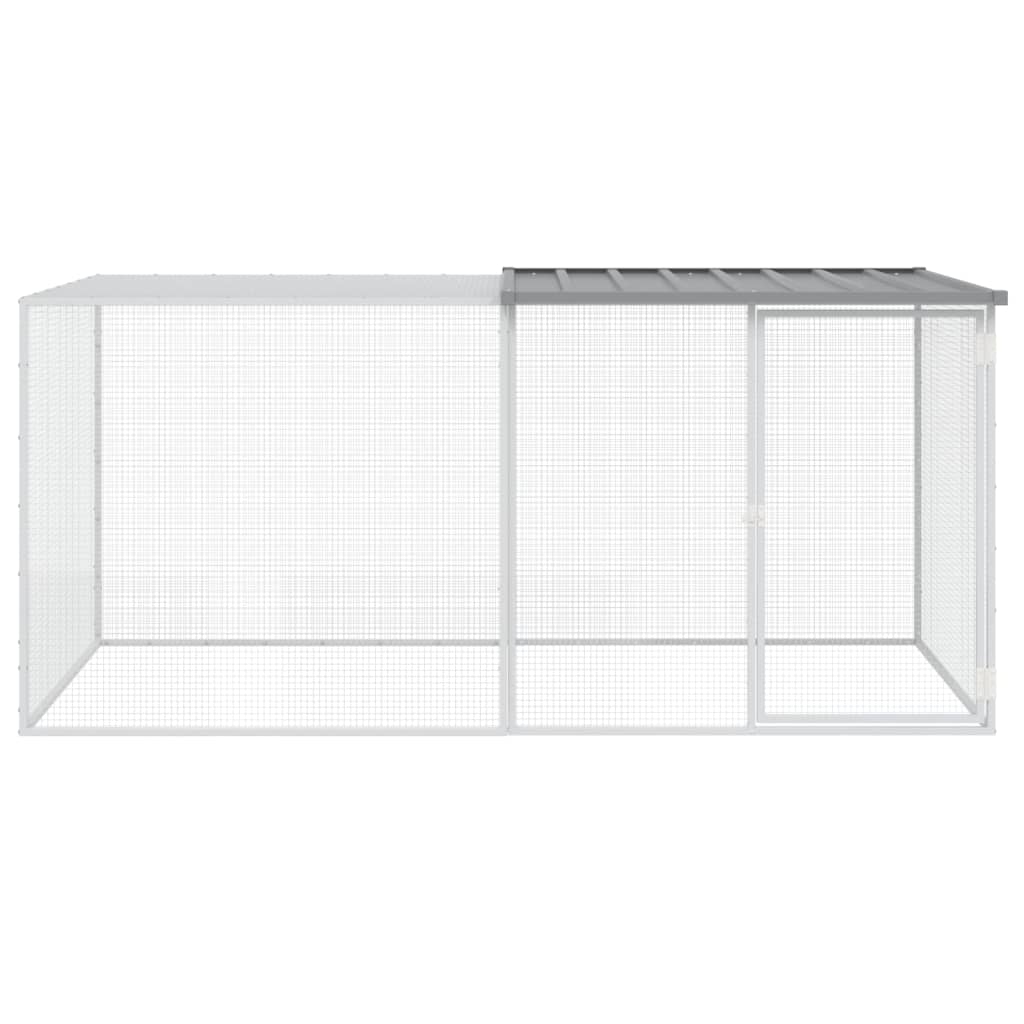 hønsebur med tag 203x98x90 cm galvaniseret stål lysegrå
