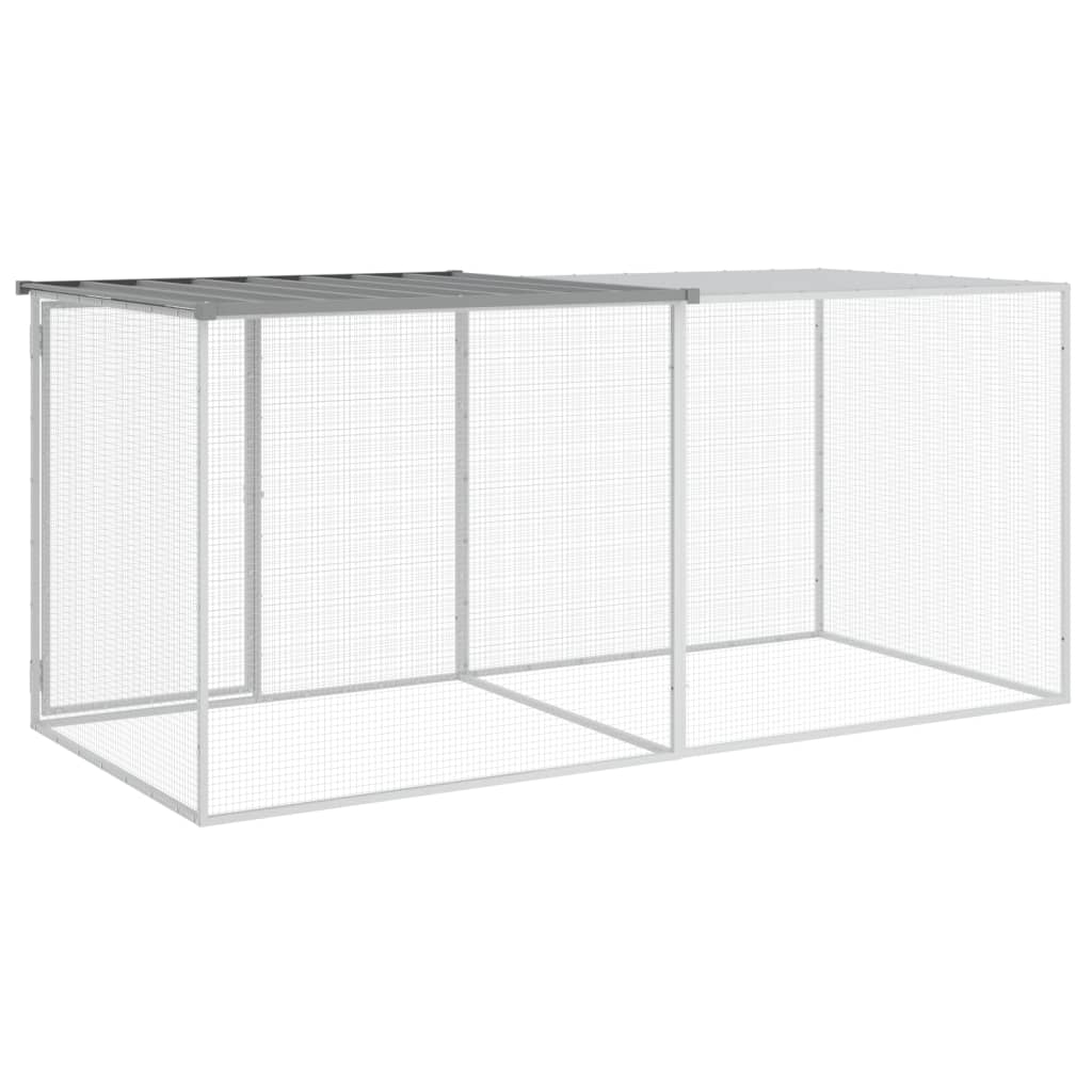 hønsebur med tag 203x98x90 cm galvaniseret stål lysegrå