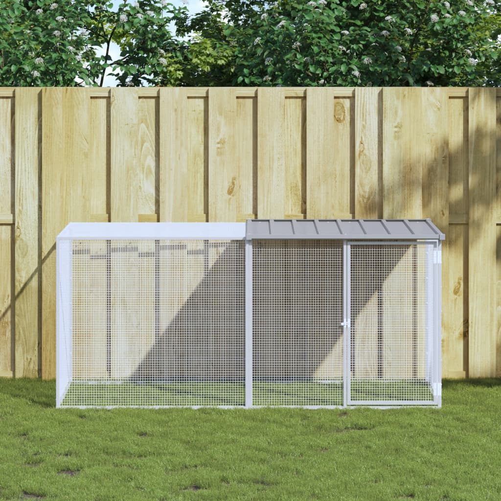 hønsebur med tag 203x98x90 cm galvaniseret stål lysegrå